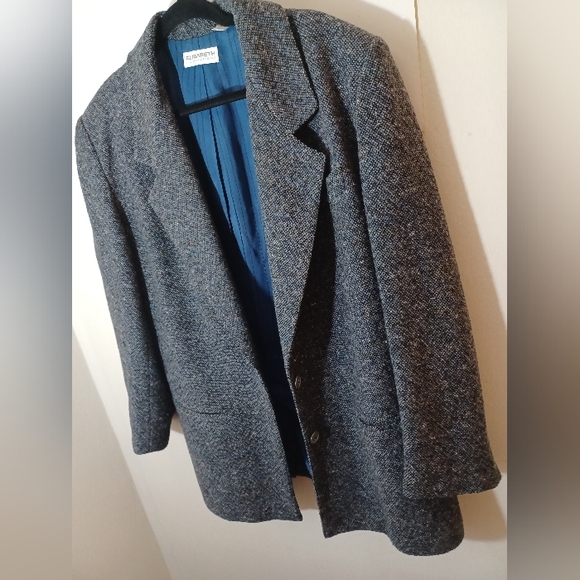 Elizabeth Liz Clairborne Vintage Gray Tweed Wool Blazer Contrasting Lining 16W - Picture 2 of 16